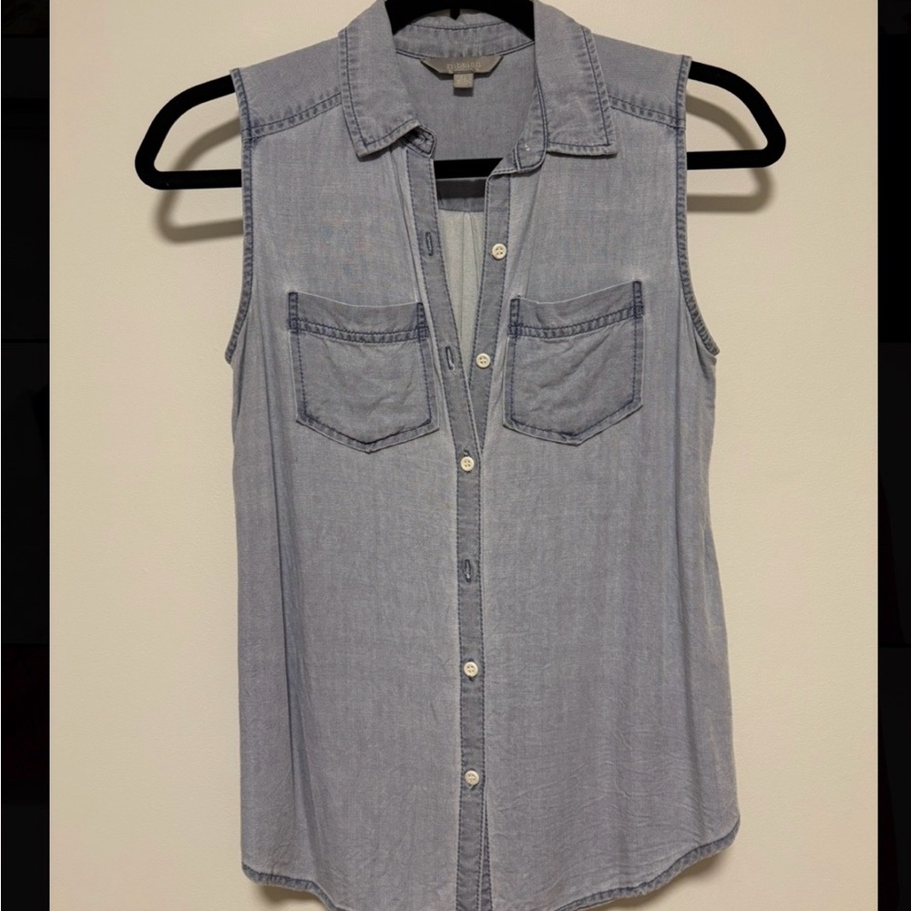 Blue Collared Button Up Tank Top by Rubbish